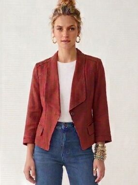 White House Black Market Structured Cropped Linen Blend Blazer